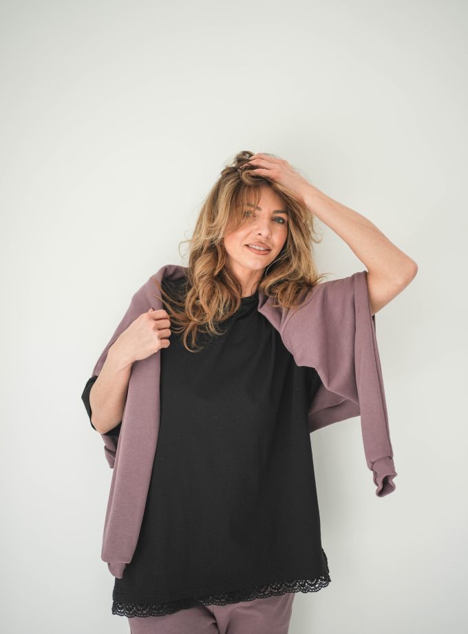 T-SHIRT Z KORONKĄ BLACK