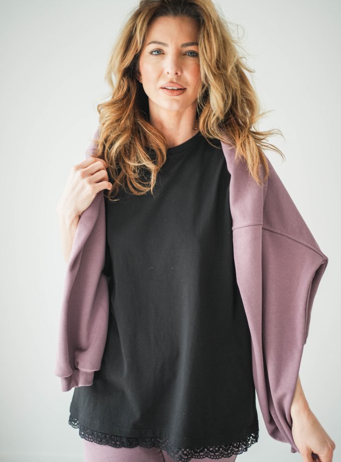 T-SHIRT Z KORONKĄ BLACK